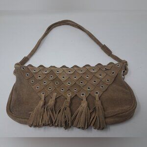 French Connection FCUK Women's Leather Purse Handbag Satchel Fringe Tassels Y2K